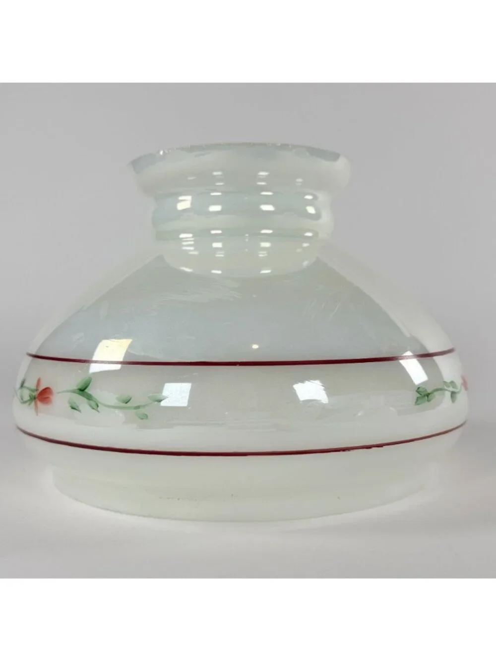 Vintage White Glass Lamp Shade W Hand Painted Roses 4-In Fitter Floral Accent 6.